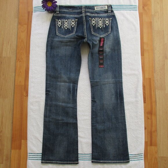 New ROCK & ROLL Cowgirl Jeans Size 32 X 34 Embellished Bootcut Denim - Picture 10 of 14